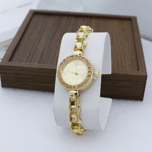 Vrouwen luxe goud strass kwarts horloge armband sprankelende kristal mode horloge detail
