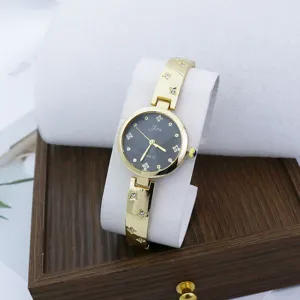 Hermoso reloj de pulsera para mujer elegante oro cuarzo lujo con muy brillantes detalles