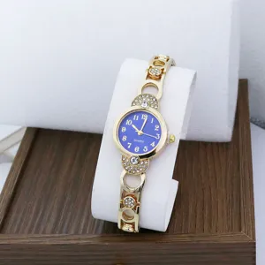 Women quartz watch elegant bracelet wristwatch with blue dial rhinestone design daily use