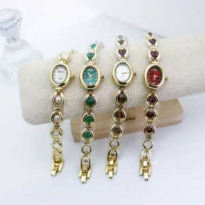 Elegant Alloy Bracelet Chain Quartz Watch With Artificial Pearl For Women Casual Luxury Oval Dial Mineral Glass Wristwatch Gift