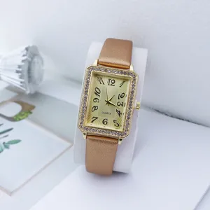 Mode Minimalistisch Vierkant Kwartshorloge Voor Vrouwen Strass Legering Mesh Leren Band Retro Digitaal Horloge Dame Elegant Polshorloge Cadeau