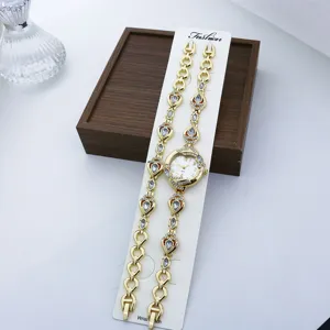 Goldener Strass Quarz Uhr und Armband Set für Damen, elegante Mode kleine Zifferblatt Uhr.
