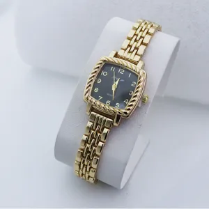Vintage τετράγωνο γυναικείο ρολόι quartz χρυσό μεταλλικό λουράκι μόδα πολυτελές στυλ