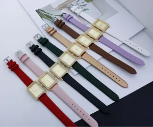 Modieus vierkant diamanten quartz horloge voor dames met kleurrijke lederen bandjes elegant