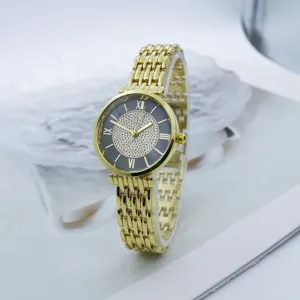 Reloj de cuarzo para mujer minimalista esfera cielo estrellado tono dorado moda casual.