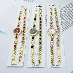 Damen Quarzuhr und Armband Set Mode kleines Zifferblatt Strass Luxus Damenuhr