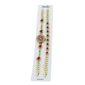 Damen Quarz Uhren Set Mode Rote Zifferblatt Strass Kristall Armbanduhr Geschenk Top