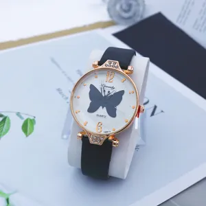 Reloj de pulsera cuarzo mujer moda correa cuero esfera mariposa casual elegante fina