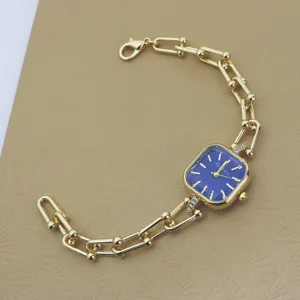 Luxus Legierung Gliederkette Hufeisen Armbanduhr Quadratisch Quarz Analog Uhr Mit Strass Akzenten Für Damen Mode Elegante Uhr Geschenk