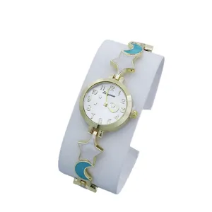 Orologio da polso donna stella luna quarzo moda carino studente per uso quotidiano