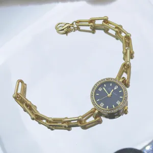 Damen goldene Kette Quarzuhr mit Strass rundes Zifferblatt Mode Luxus Armbanduhr