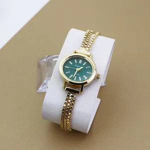 Damen Quarzuhr gruenes Zifferblatt goldenes mehrstrangiges Armband modische Uhr chic
