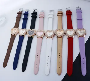 Reloj de cuarzo para mujer esfera de diamantes de imitación de corazón correa de cuero moda