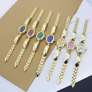 Fashion Women Quartz Watch Oval Roman Numeral Dial Alloy Rhinestone Chain Bracelet Watch Elegant Lady Wristwatch Gift