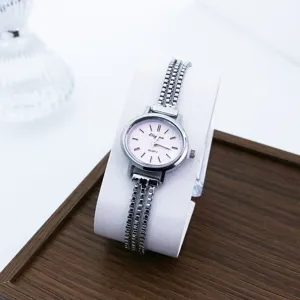Elegante Damen Quarz Armbanduhr mit rosa Zifferblatt und zartem Ketten Armband chic.