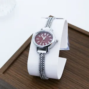 Elegante Damen Quarzuhr mit rotem Zifferblatt und silbernem Armband schickes Design