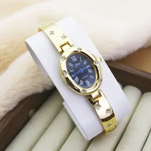 Fashion women quartz watch with oval dial roman numerals and crystal bracelet strap elegant design