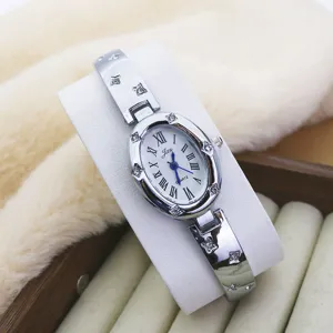 Women fashion oval bracelet quartz watch with Roman numerals and elegant crystal decor