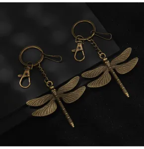 Vintage bronze dragonfly keychain retro metal key ring pendant bag charm accessory