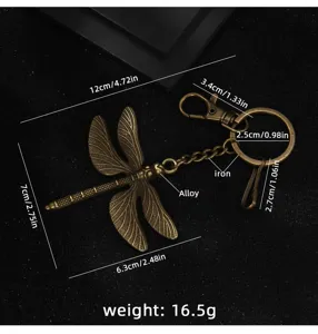 Vintage bronze dragonfly keychain with alloy pendant and sturdy metal hardware keyring.