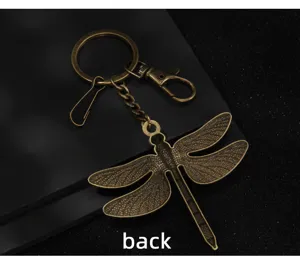 Vintage bronze dragonfly keychain metal bag pendant detailed view retro car key ring charm