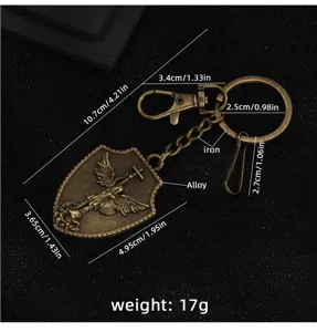 Vintage Bronze Cross Shield Keychain Antique Metal Key Ring Bag Pendant Accessory