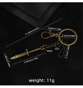 Antique bronze metal sword keychain tactical dagger bag pendant charm accessory 11.2cm