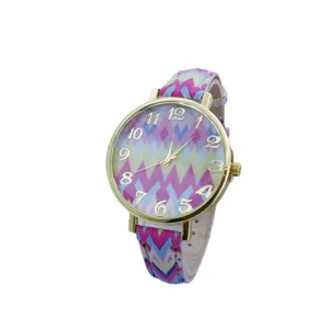 Fashion casual quartz watch with colorful zigzag strap and large numbers dial main view