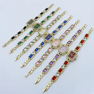 Damen Mode quadratische Quarz Uhr Luxus Strass Kristall Armbanduhr bunten Design