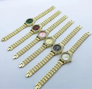 Women fashion quartz watch set luxury rhinestone crystal metal strap chic casual wristwatch