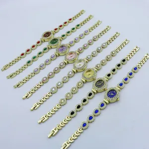 Elegante Damen Quarzuhr ovales Zifferblatt Tropfen Edelstein Mode Armbanduhr
