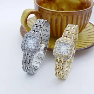 Vierkante strass vrouwen horloge luxe mode vol diamant quartz horloge detailweergave