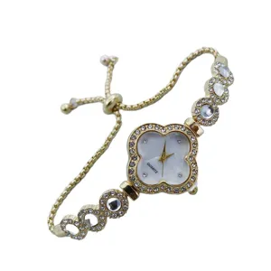 Orologio al quarzo da donna trifoglio strass bracciale regolabile elegante orologio chic