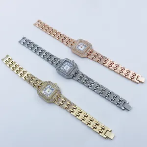 Luxe dames quartz horloge vierkant strass elegante modearmband goud zilver roségoud