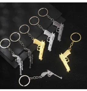 Metal gun keychain simulation pistol model keyring stylish car bag pendant accessories