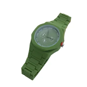 Men green plastic quartz watch octagonal bezel sports wrist watch daily casual accessories