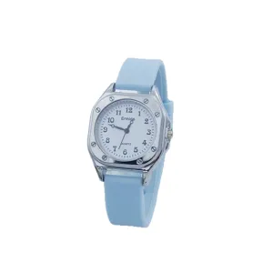 Reloj de cuarzo cuadrado con correa de silicona azul claro, esfera sencilla, reloj de moda.