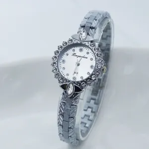 Femme Argentée Montre Quartz Strass Cadran Acier Inoxydable Mode Élégante Montre Bracelet
