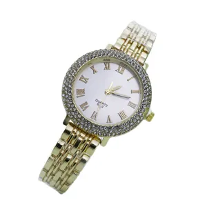 Orologio da donna quarzo strass oro elegante numeri romani moda lusso da polso.
