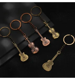 Portachiavi chitarra violino in metallo vintage ciondolo strumento musicale gadget regalo