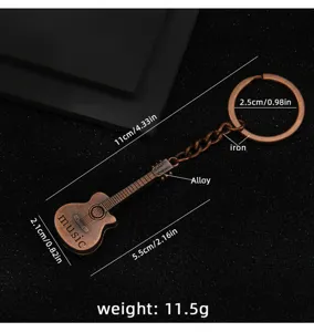 Portachiavi chitarra in metallo vintage con dimensioni, ferro e lega, leggero 11.5g