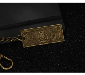 Vintage Metall Dollar Geldschein Schluesselanhaenger, Retro Geld Anhaenger Schluesselring.