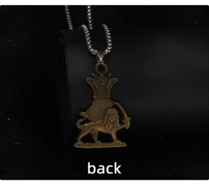 Vintage stainless steel lion pendant necklace for men, retro crown sword beast chain.