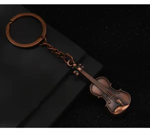 Portachiavi violino bronzo vintage, ciondolo strumento musicale in metallo per borse.