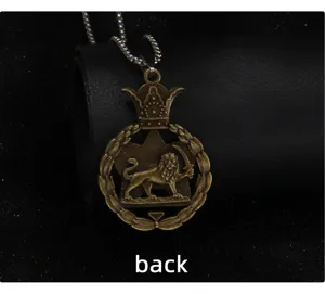 Vintage stainless steel lion sword pendant necklace for men retro crown sweater chain