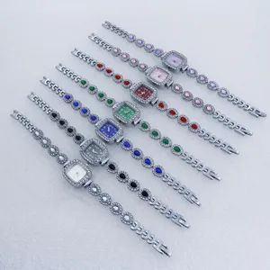 Stylish women's quartz watch with square dial and sparkling rhinestone waterdrop bracelet.