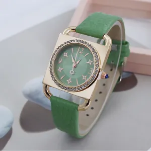 Fashion Square Women Quartz Watch Rhinestone Bezel PU Leather Strap Elegant Ladies Casual Analog Wristwatch Jewelry Gift