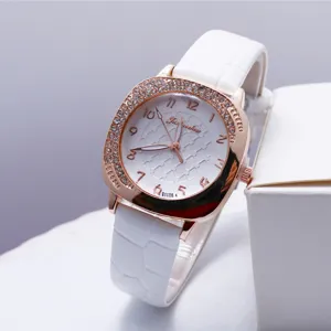 Fashion Square Quartz Watch For Women Rhinestone Inlaid Bezel PU Leather Strap Elegant Lady Wristwatch Analog Digital Dial