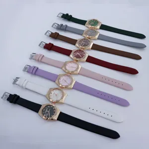 Women quartz watch PU leather strap fashion casual wristwatch multi-color dial elegant timepiece