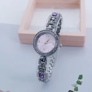 Damen Strass Quarzuhr rosa Zifferblatt elegante Kristall Armbanduhr fuer den Alltag